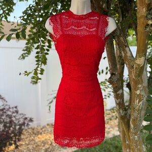 YOINS Red Lace Mini Dress